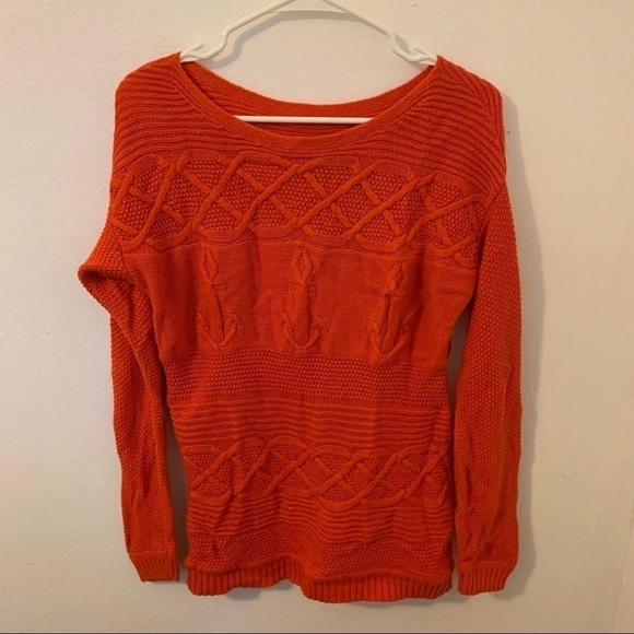 Talbots Boatneck Sweater Orange Anchor Knit - Picture 10 of 16